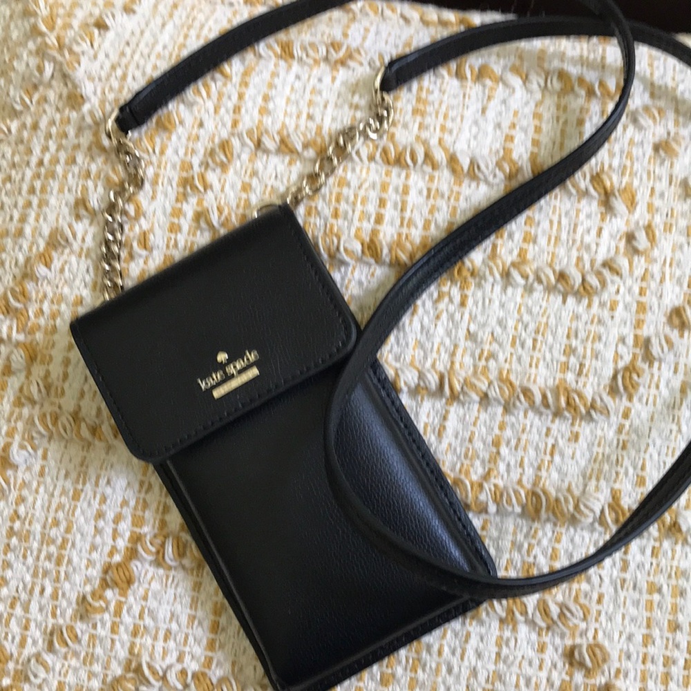Kate Spade black leather crossbody phone case